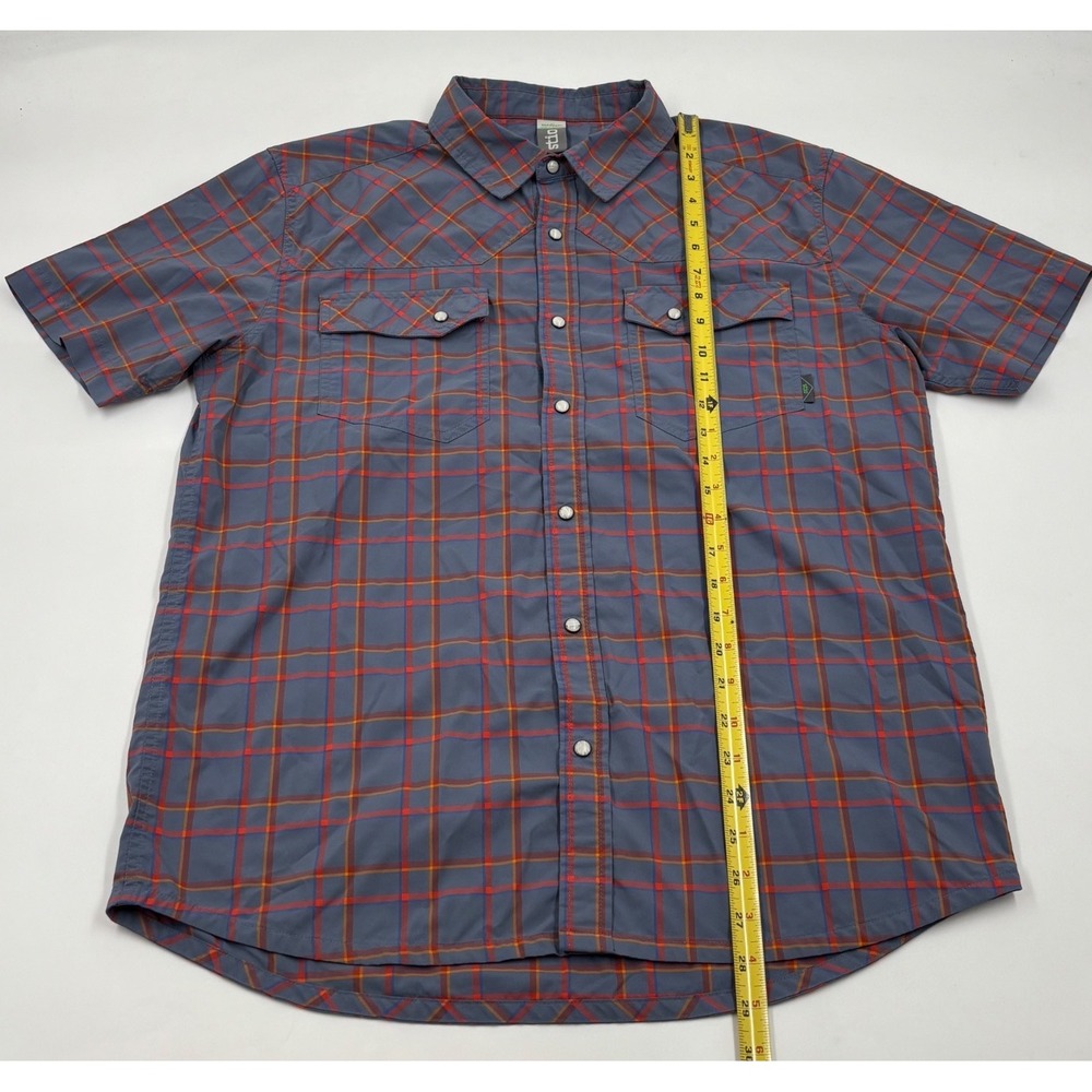 Stio Mens Eddy SS Blue Plaid Western Snap Technical Outdoor Shirt - Picture 4 of 6